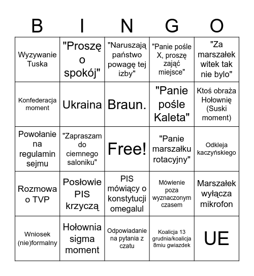 Sejmowe bingo Card