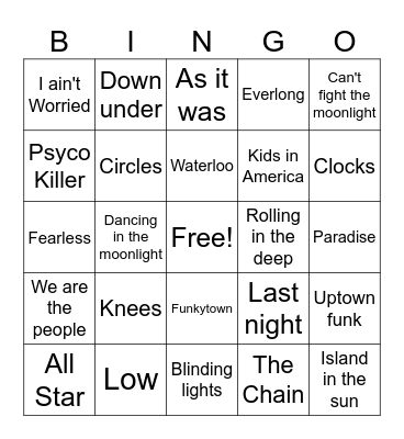 Musical Bingo Card