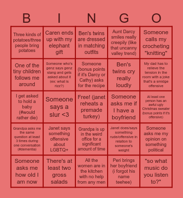 Nightmare Xmas Eve <3 Bingo Card