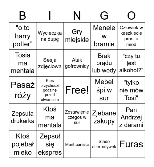 Surowe BINGO Card