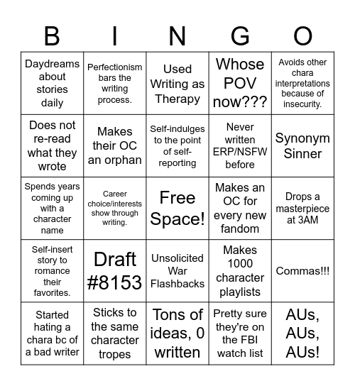 WRITER EDITION Bingo Card