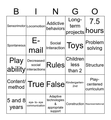 Toys and Technology as Tools for Play Bingo Card
