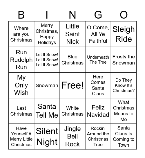 Christmas Jukebox BINGO!! Bingo Card