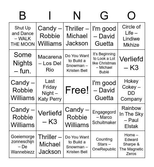 Kerstbingo Aquarius Bingo Card