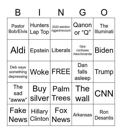 Bartels Family Xmas Bingo Card