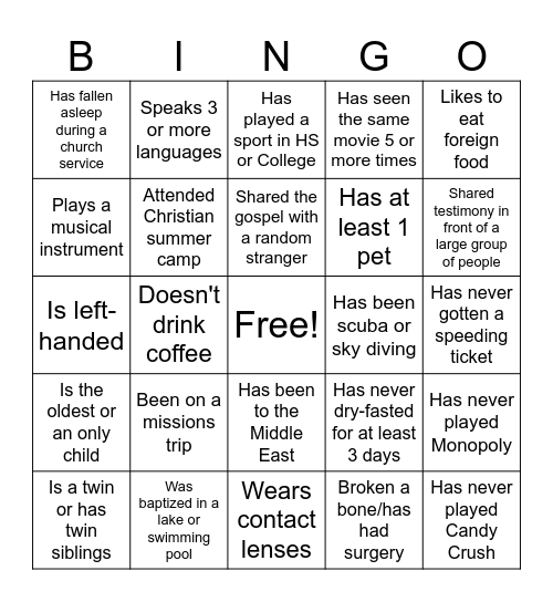 Ice Breaker Bingo Card