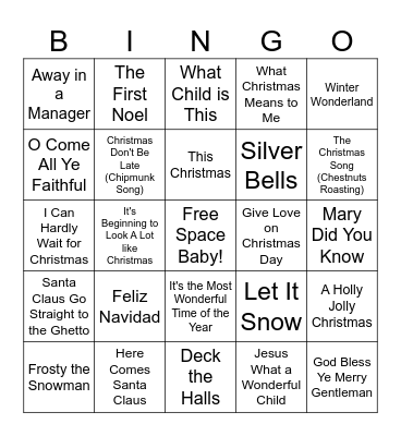 Musical Bingo Card