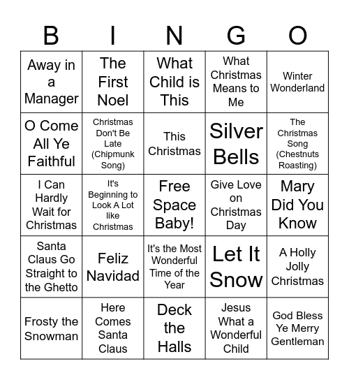 Musical Bingo Card