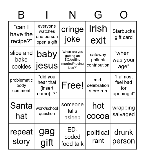 Holiday Chaos Bingo 🎄🤠 Bingo Card