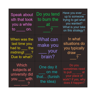 Studying, education (vocabulary) Bingo Card