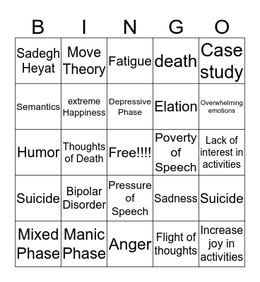 Bipolar Bingo  Bingo Card