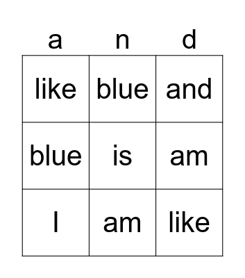 Sight Words Bingo Card