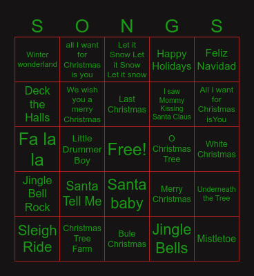 Christmas Songs Bingo Card