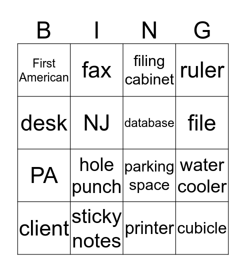 Office Items Bingo Card