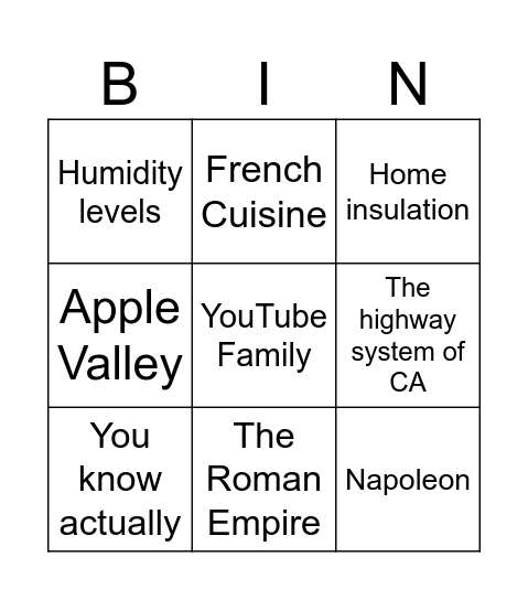 Untitled Bingo Card