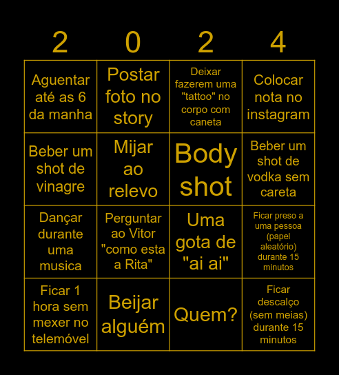 Ano Novo Bingo Card