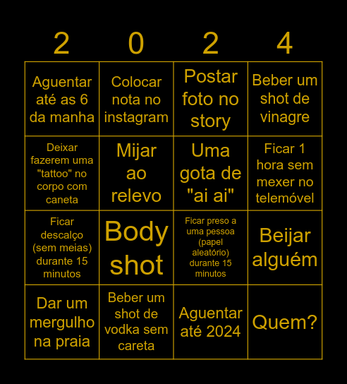 Ano Novo Bingo Card