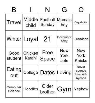 Fawwad's Birthday Bingo Card