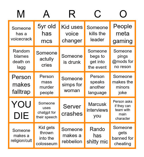 Marcusk Bingo (Rome Event Version) Bingo Card