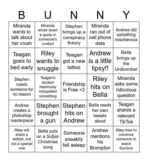 Scheming Bunnies Bingo Card