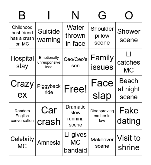 K-Drama Bingo Card