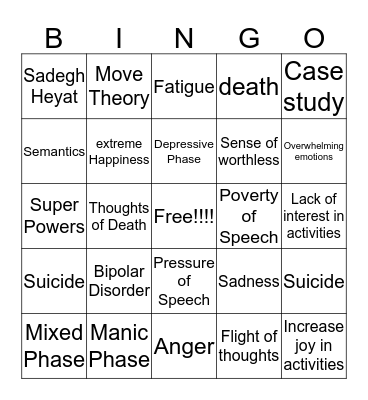 Bipolar Bingo  Bingo Card
