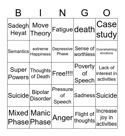 Bipolar Bingo  Bingo Card