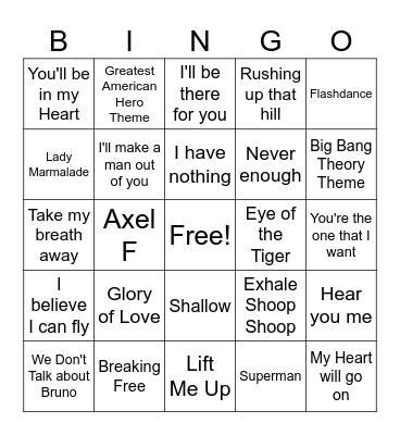 Movie/TV Songs Bingo Card