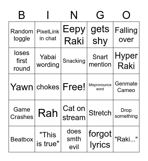 RAKI STREAM BINGO Card