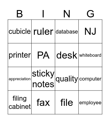 Office Items Bingo Card