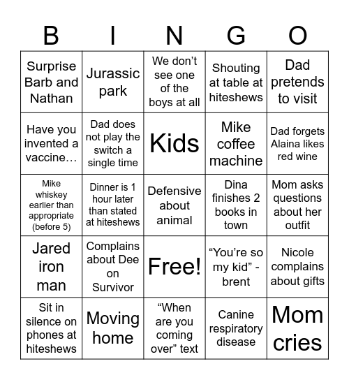 Christmas 2023 Bingo Card