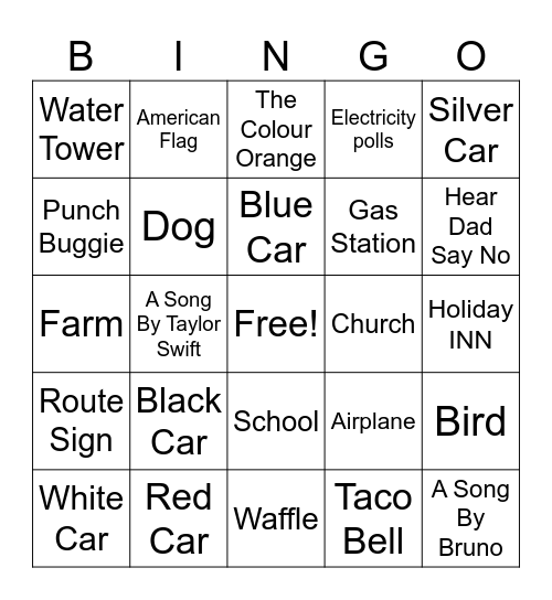 Road Bingo Card