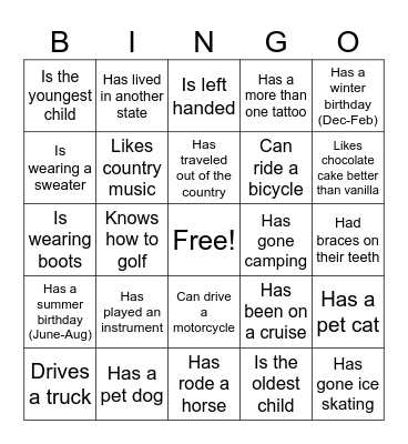Get to Know You BINGO Card