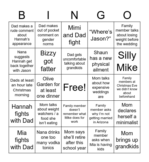 F’ed Up Family Bingo Card
