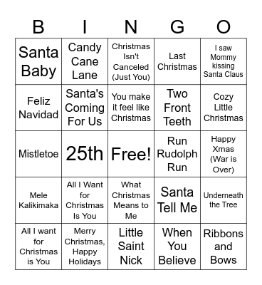 Holiday Hits! Bingo Card
