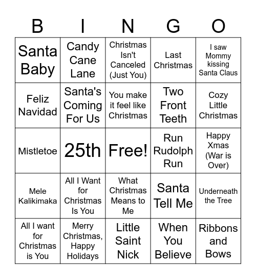 Holiday Hits! Bingo Card