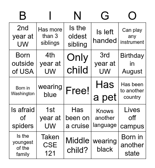 Icebreaker! Bingo Card