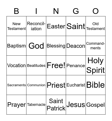 Religious Education Bingo Card
