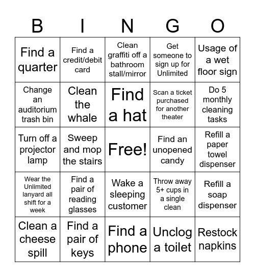 Usher Bingo Card