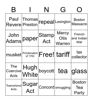 Road to Revolution! Bingo Card