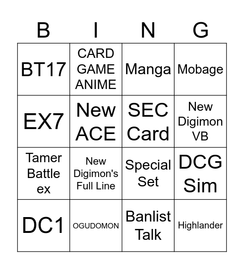 DCG ANNOUNCEMENT Bingo Card