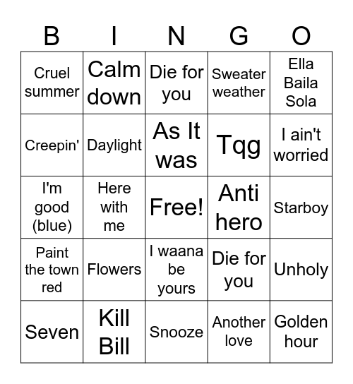 Top of 2023 Bingo Card