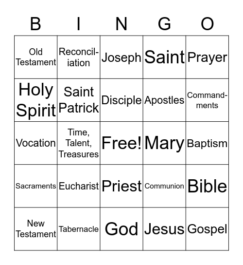 Religious Education Bingo Card