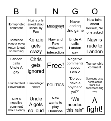 Family Crisismas Bingo Card