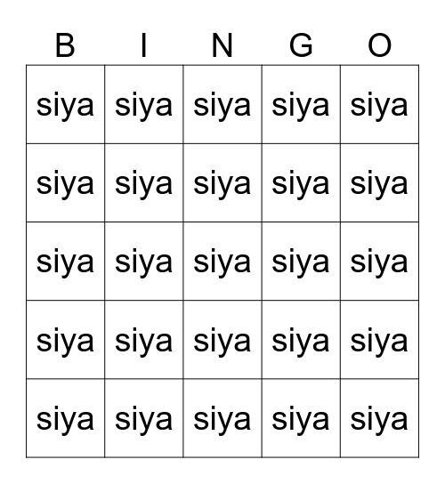 My Type Bingo Card