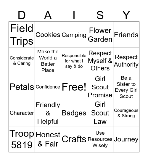 Daisy Bingo Card