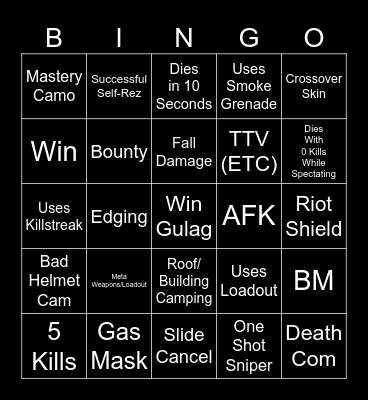 Warzone Bingo Card