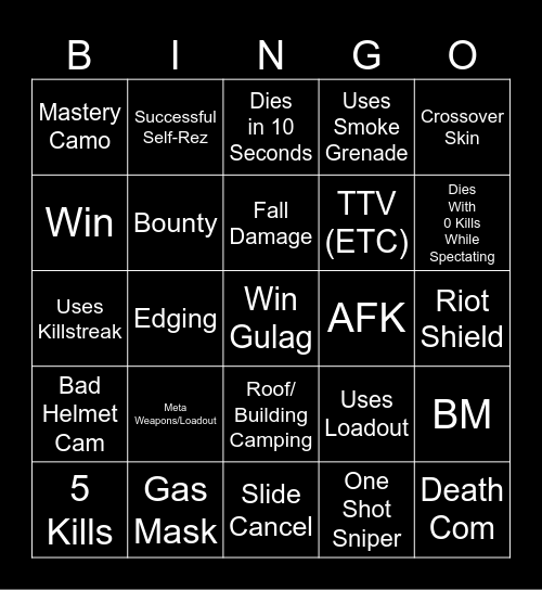 Warzone Bingo Card