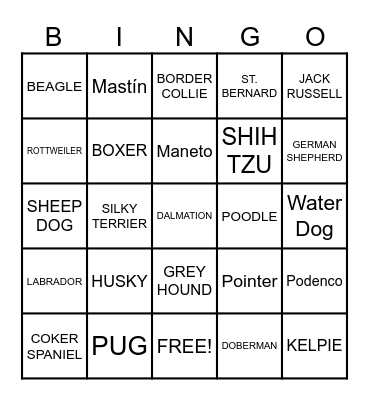 DOG BREEDS Bingo Card
