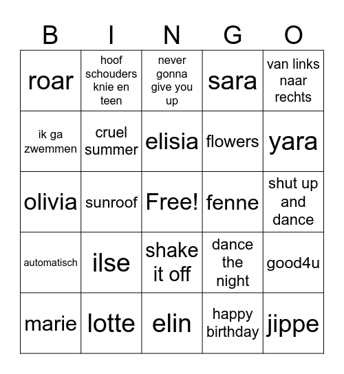 muziek Bingo Card